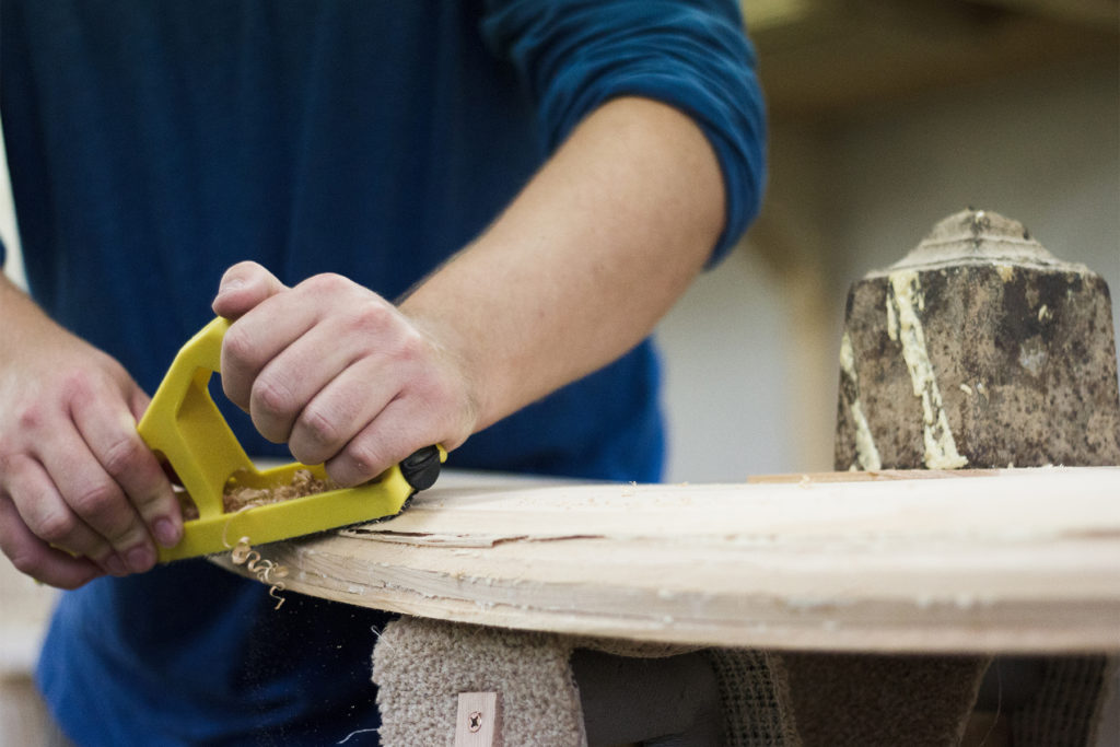 Otter Wooden Surfboard workshop Ian on the surform