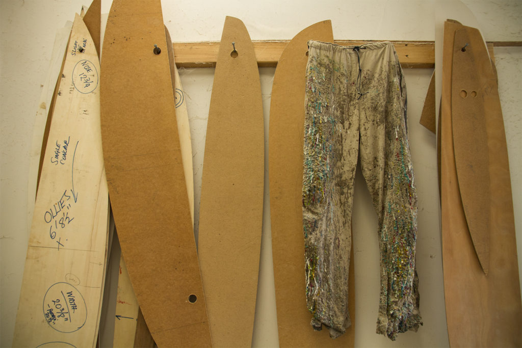 Diplock Phoenix Otter Surfboards Finishing touches Paul Fluin glassing trousers and templates