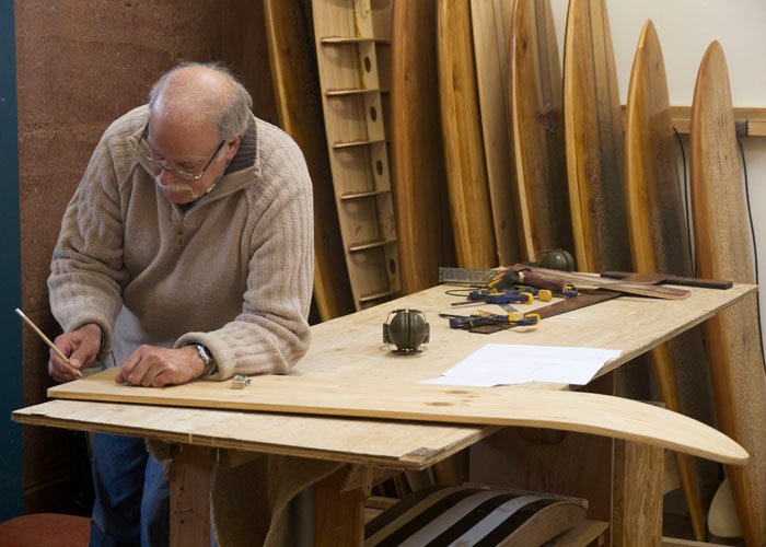 otter surfboards wooden bellyboard workshop