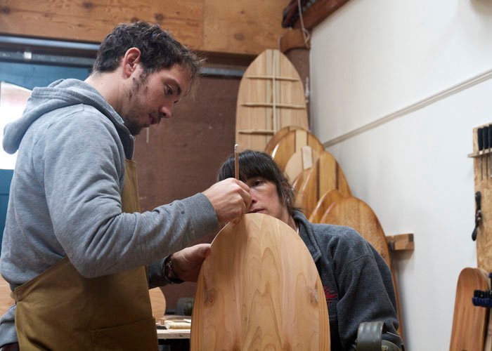 otter surfboards wooden bellyboard workshop