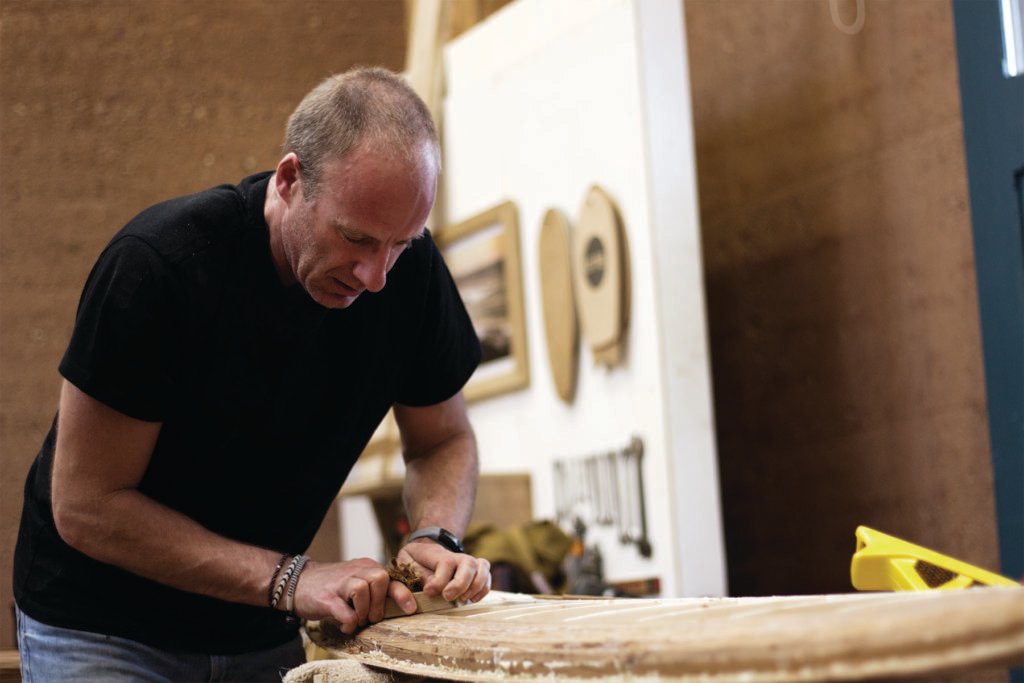 James Otter and a wooden surfboard workshop class in cornwall Jerome Lloyd and Graeme