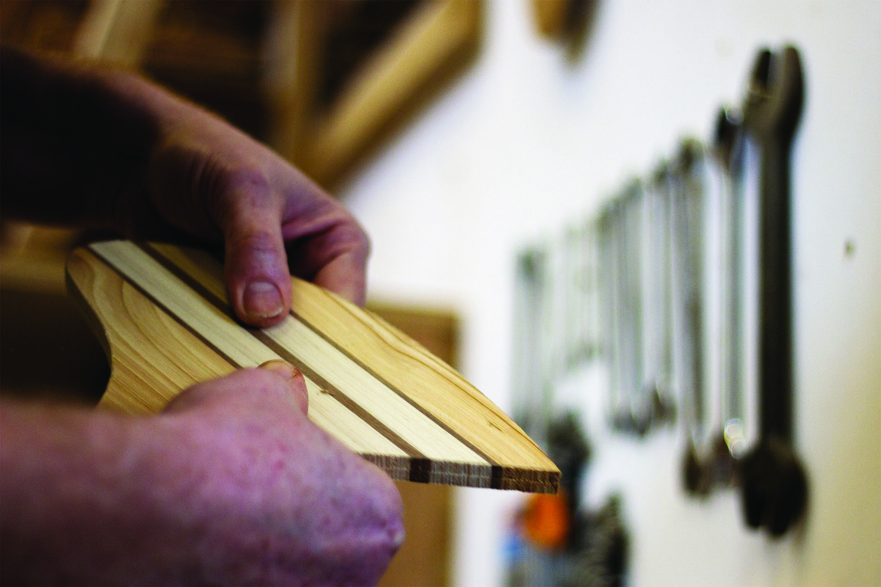 James Otter and a wooden surfboard workshop class in cornwall Jerome Lloyd and Graeme