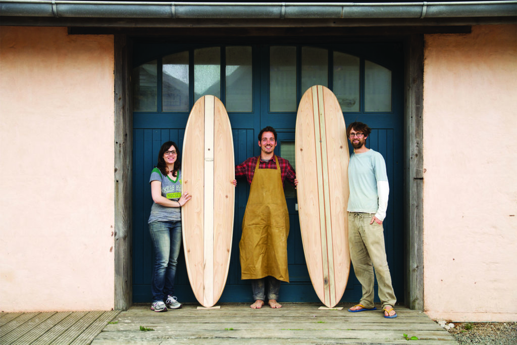 Helen and Duncan otter wooden surfboard workshop cornwall july 2014 group portrait