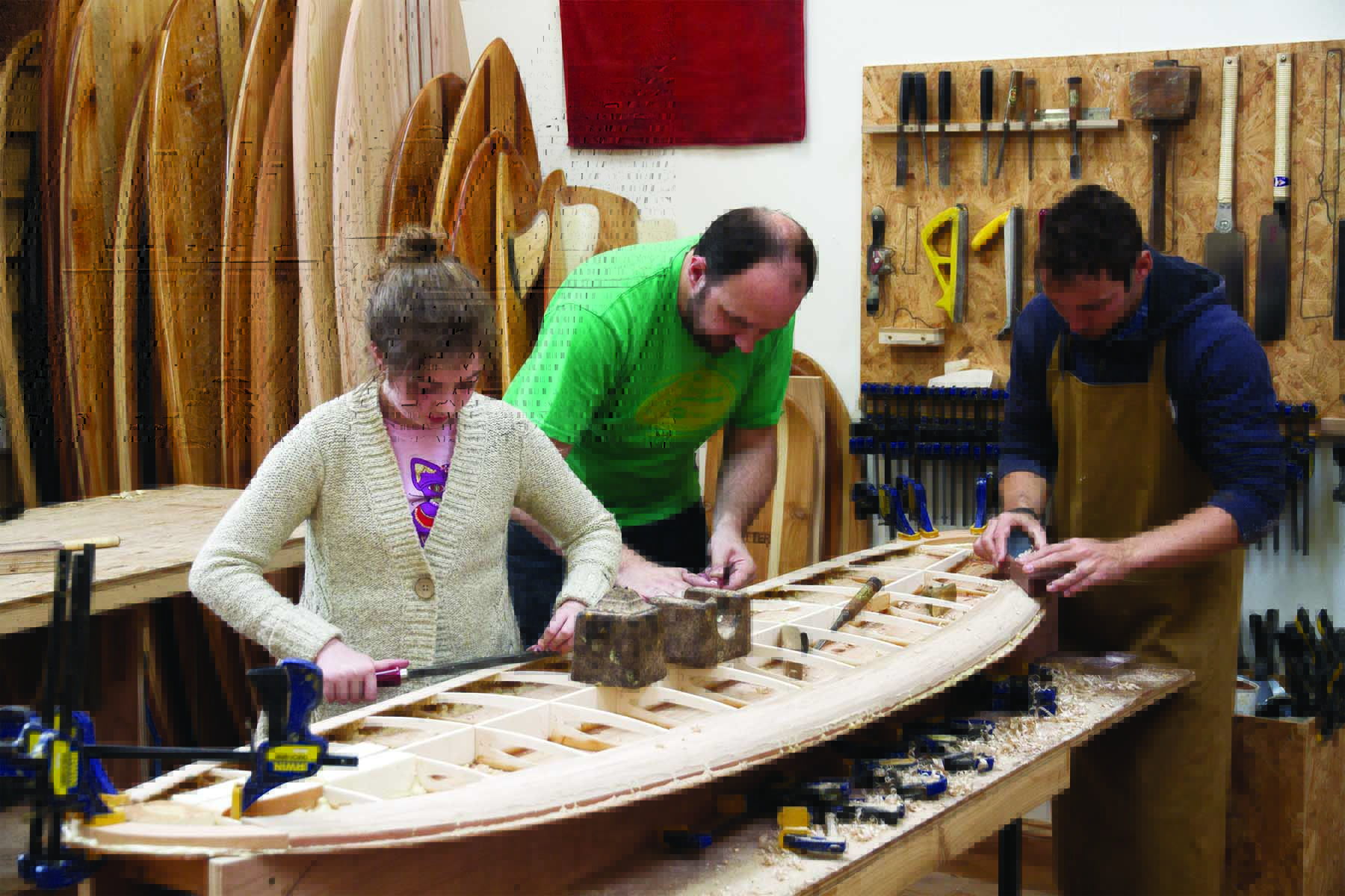 Alex and Jason otter wooden surfboard workshop October 2014 all hands on deck