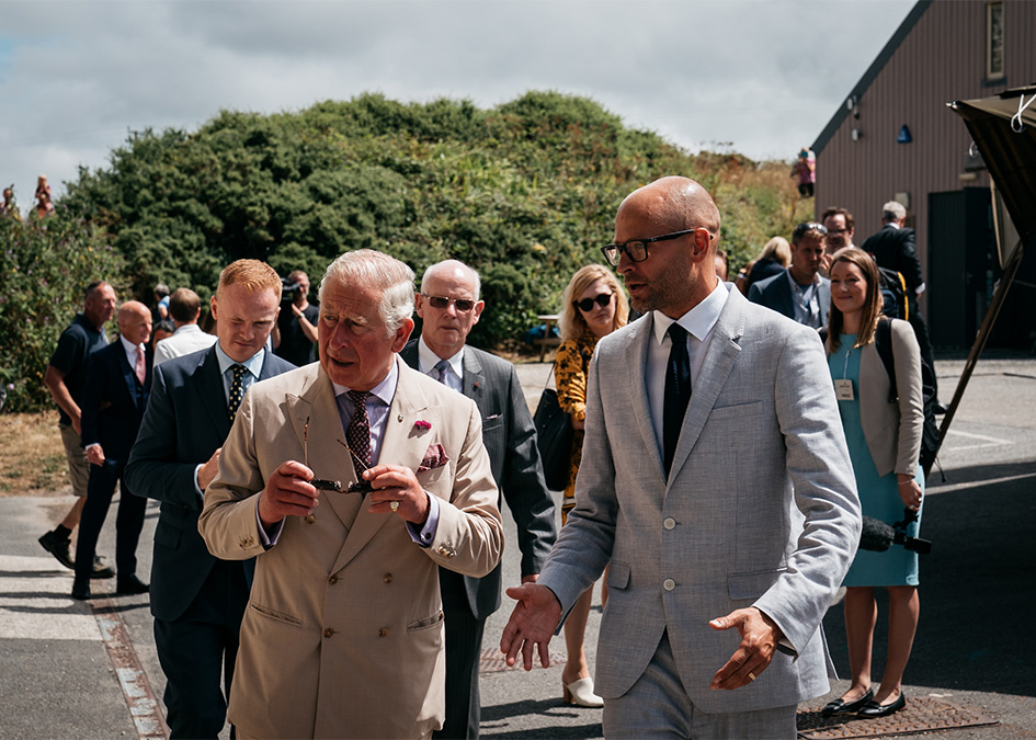 HRH Prince charlces, prince of wales ducke of cornwall and surfers against sewage ceo hugo tagholm