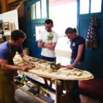 Otter Surfboards wooden surfboard workshop course in Cornwall group session with Martin, Tracey and Paul