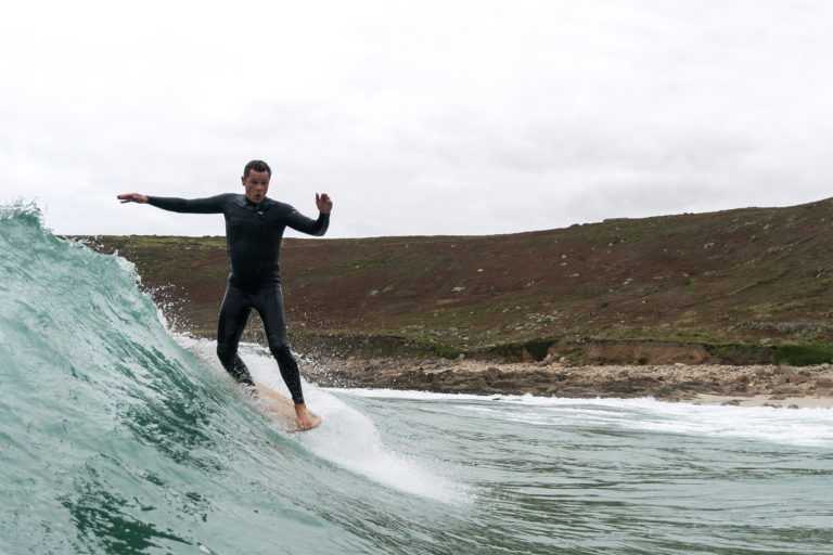 sam bleakley otter surfboards wooden nose riding hang five