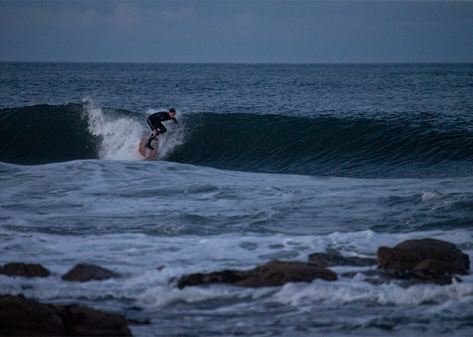 Lewis Arnold Sandy Kerr Easkey Britton Chris Noble Solstice Film Wooden Surfboards Scotland Hebrides Otter sandy dropping in