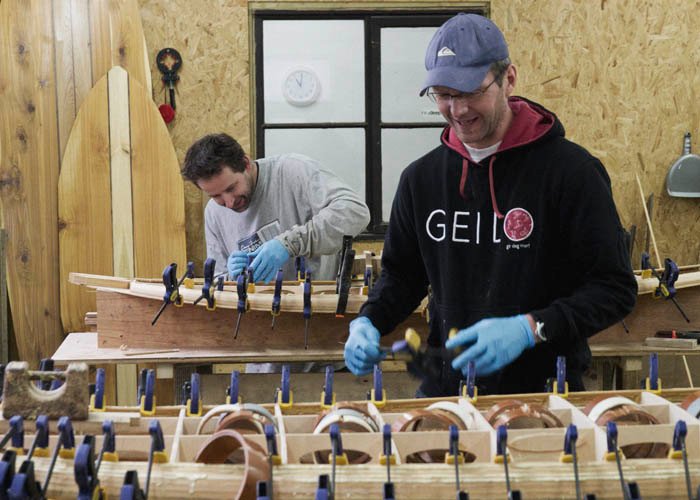 Myles and Allan otter surfboards wooden surfboard workshop