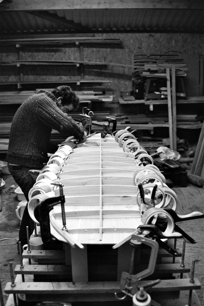 The Storyboard by James Otter and Mat Arney Wooden Surfboard Project gluing down rail strips