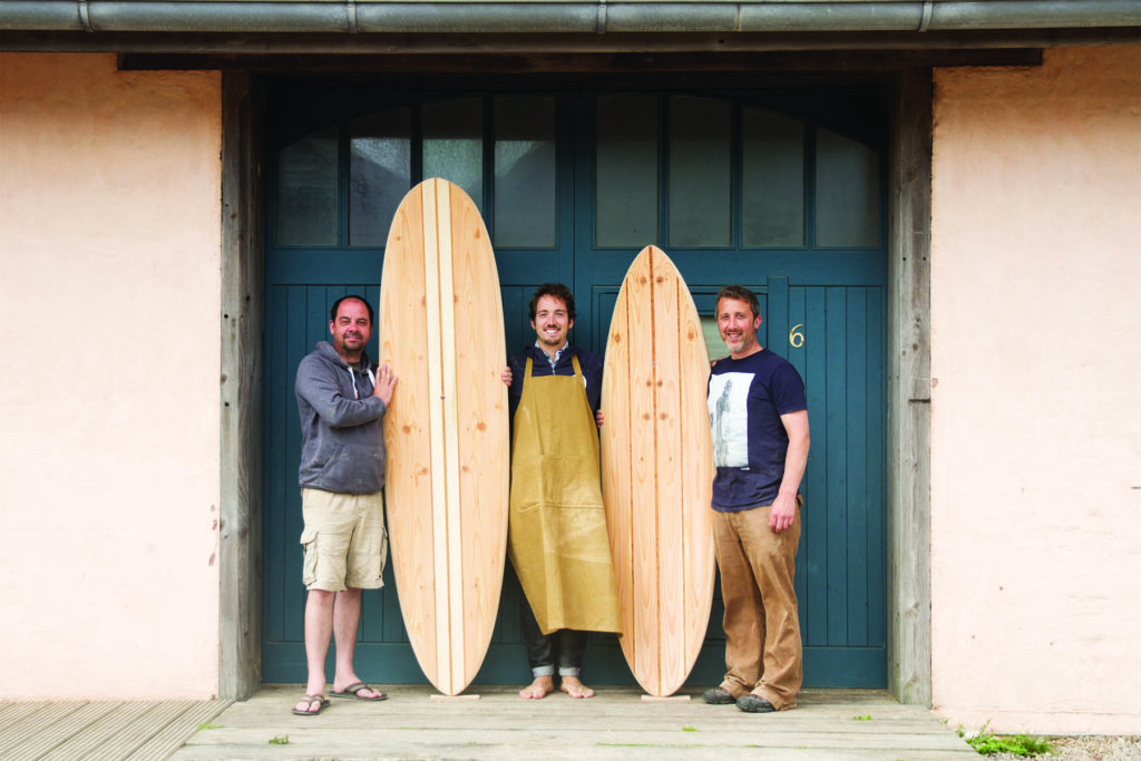 ben and kelvin otter wooden surfboard workshop cornwall 2014 group portrait