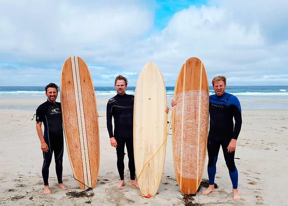Otter wooden surfboard beach surfers