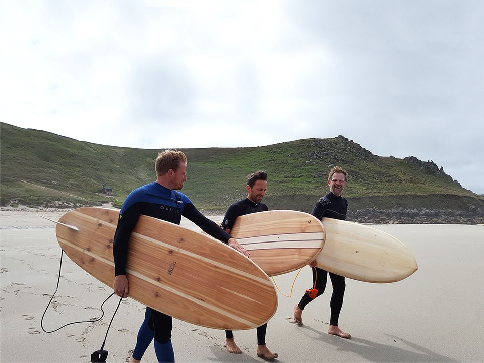 Otter wooden surfboard surfers beach