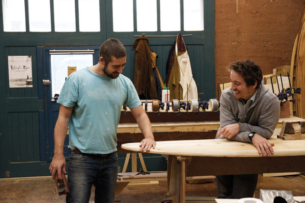 James williams and james otter wooden surfboard workshop cornwall february 2015 shaping tail