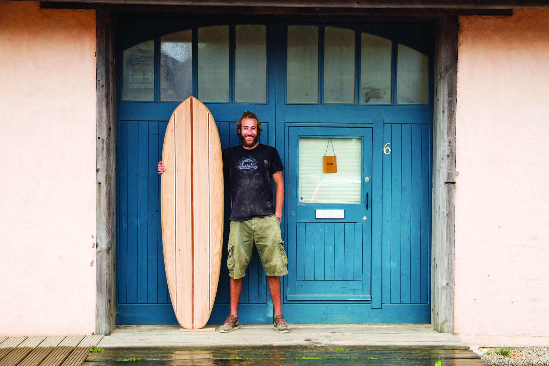 Luca otter wooden surfboard workshop cornwall july 2014 portrait