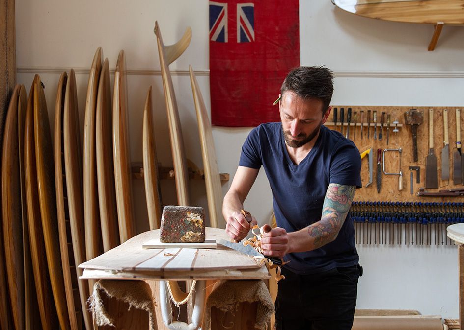 otter wooden surfboard workshop shaping