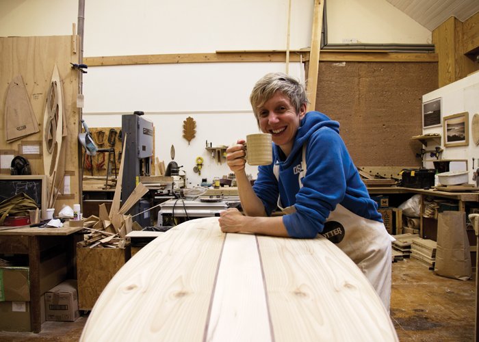 Penny and Rowena November Otter Wooden Surfboards Workshop Cornwall 2014 Penny cup of tea