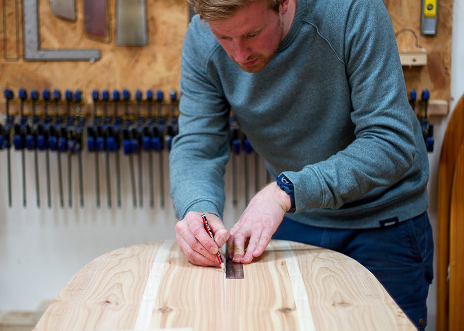 otter wooden surfboard workshop shaping