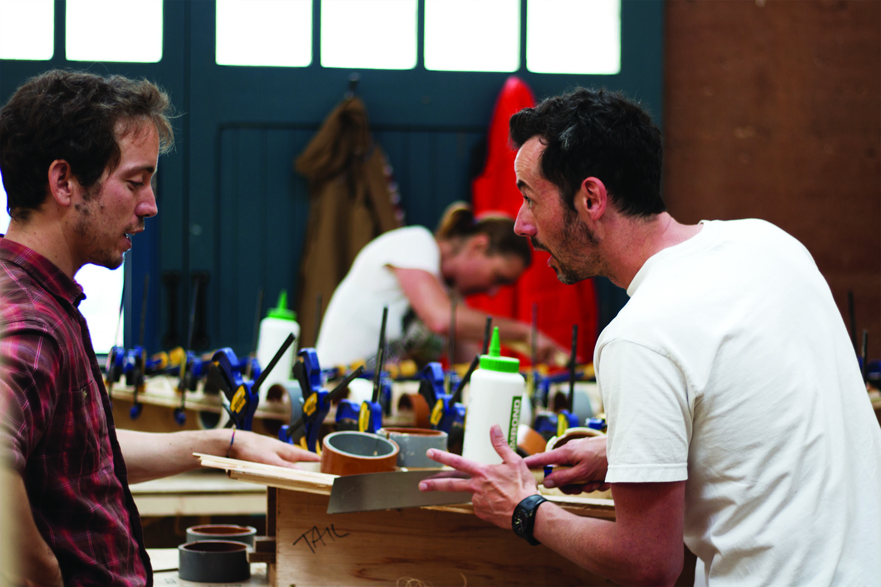 Tracy Martin and Paul Otter wooden surfboard workshop June 2014 matin and james