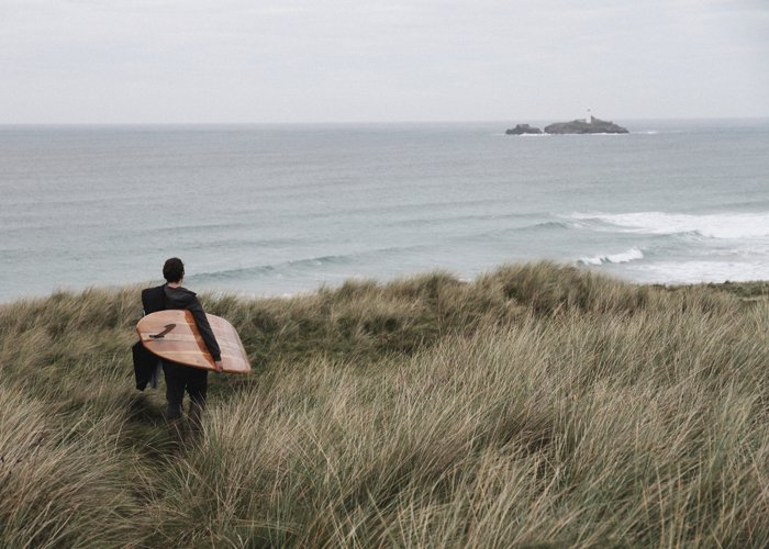 wooden surfboard seasaw otter longboard godrevy lighthouse