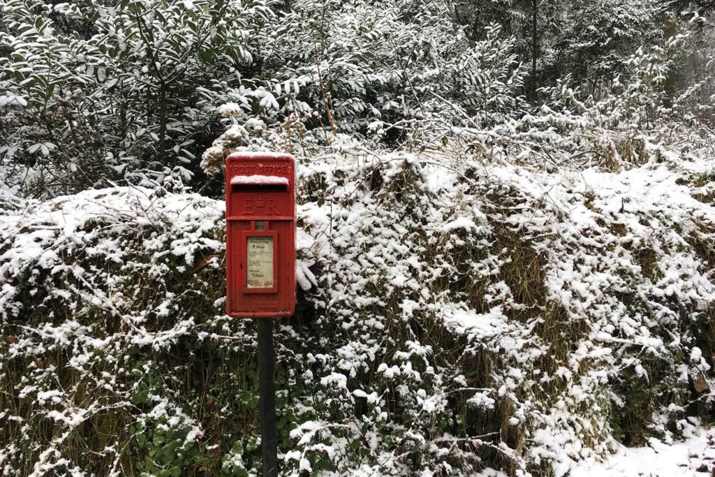 Christmas snow postbox