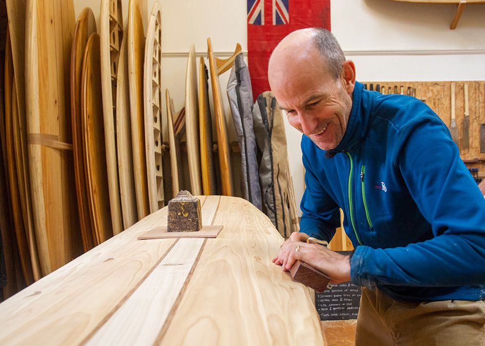 otter wooden surfboard workshop shaping
