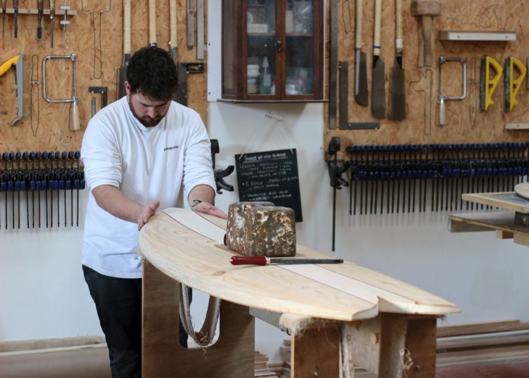 otter wooden surfboard shaping