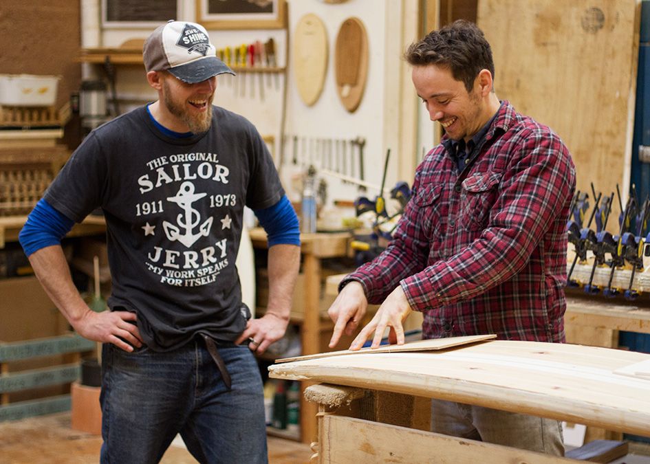 otter wooden surfboard workshop shaping nose