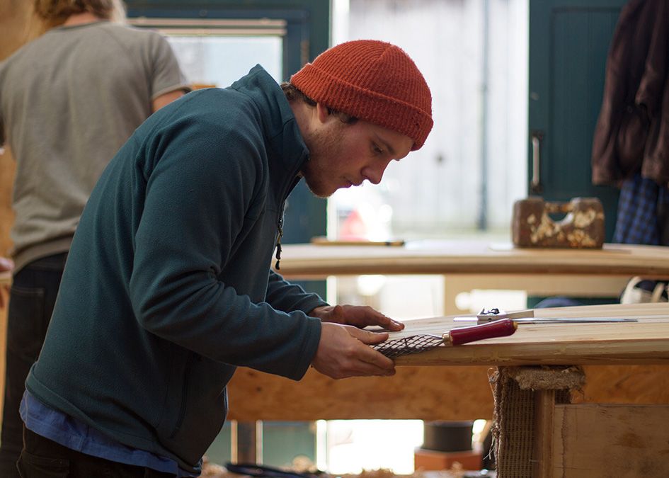 otter wooden surfboard workshop shaping