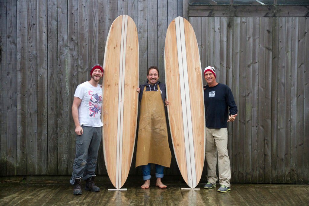 Kevin and Boris Otter Wooden Surfboard workshop cornwall december 2015 group portrait