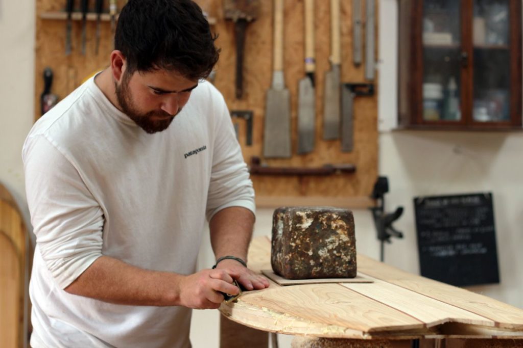otter wooden surfboard workshop shaping