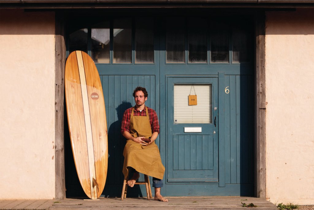 James Otter Wooden Surfboard Portrait Barn Doors