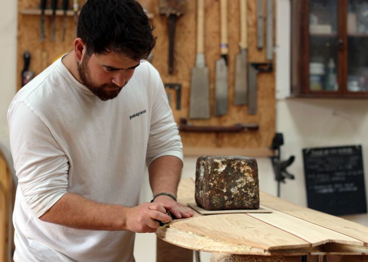 otter wooden surfboard workshop shaping