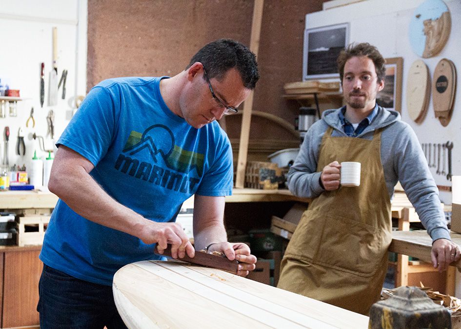 otter wooden surfboard workshop shaping
