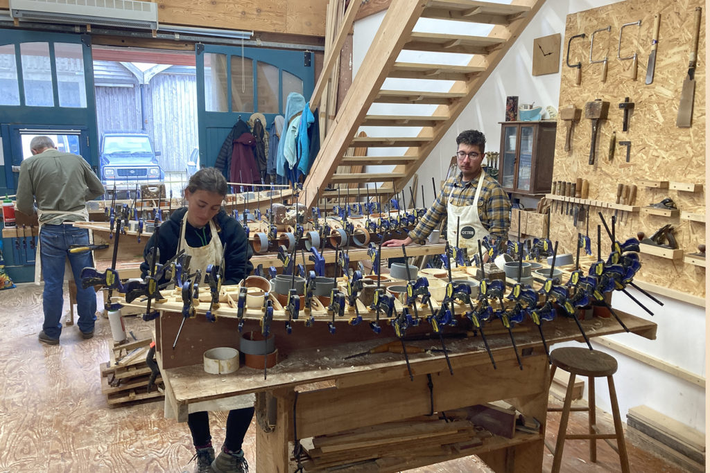 otter surfboards wooden surfboard workshop experience gluing rail strips