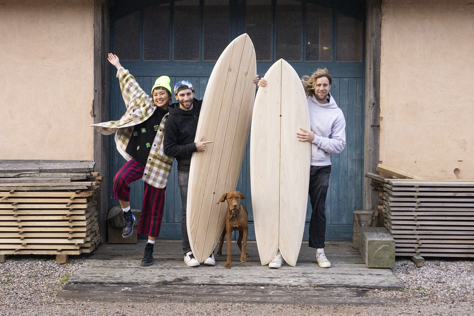 otter wooden surfboard workshop course blue doors