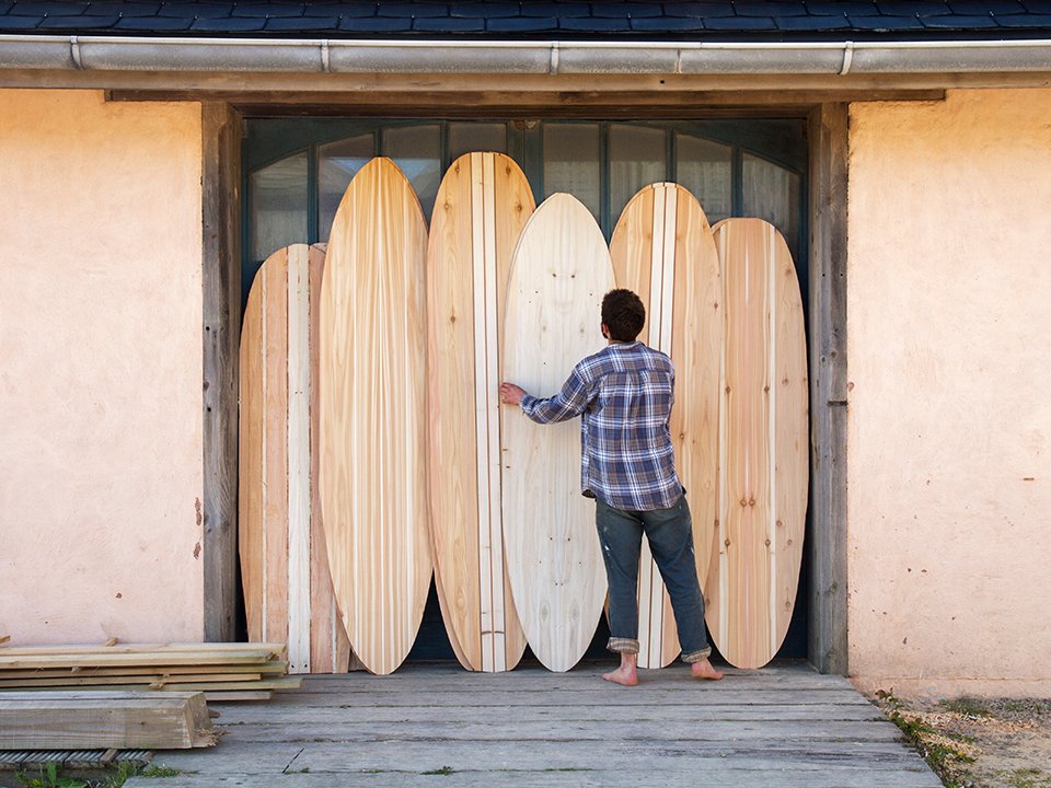 wooden surfboard skin otter blue doors