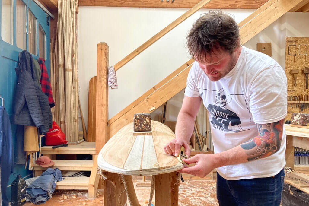 otter wooden surfboard workshop shaping