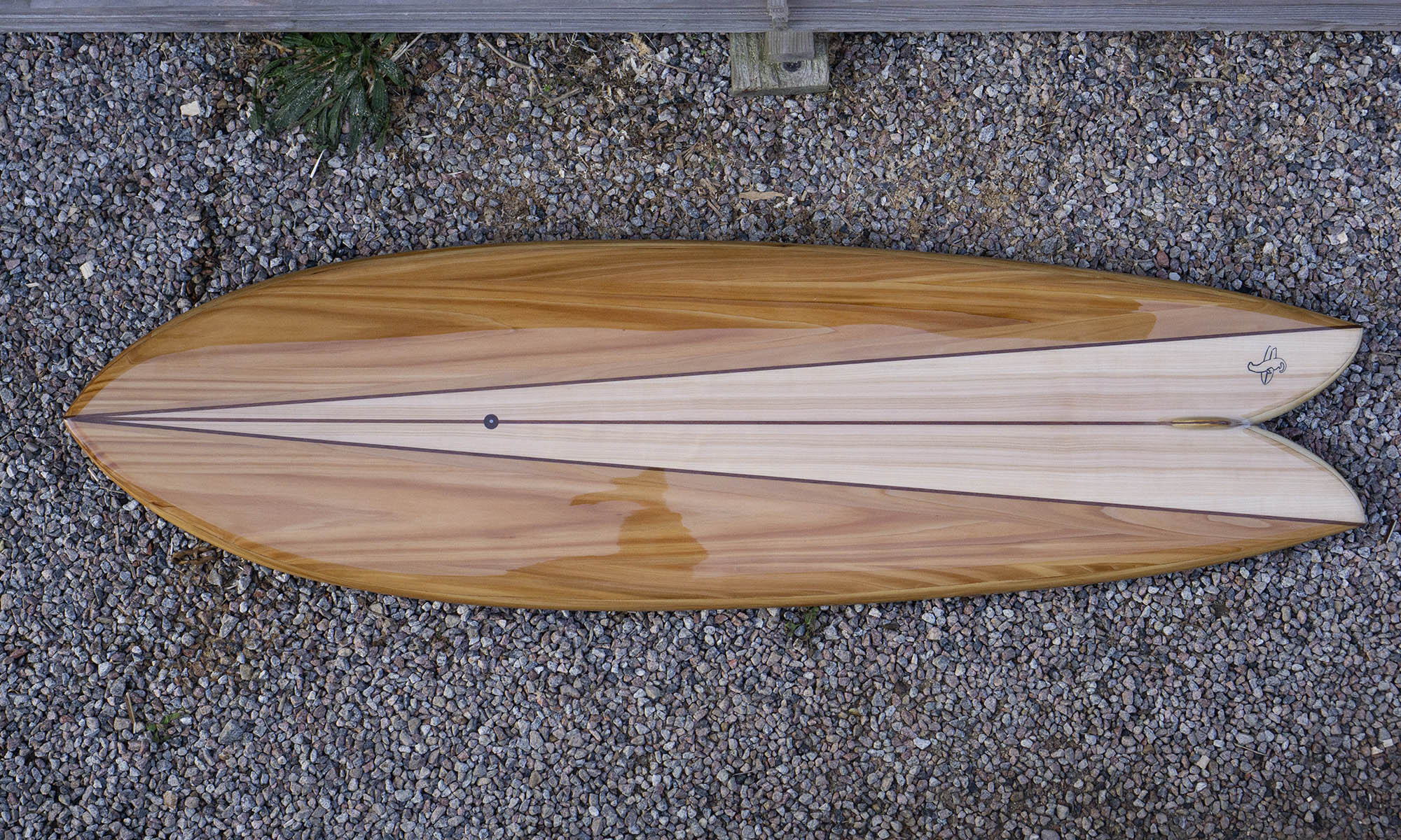 Otter Wooden Surfboard Twin Fin Pin Lines