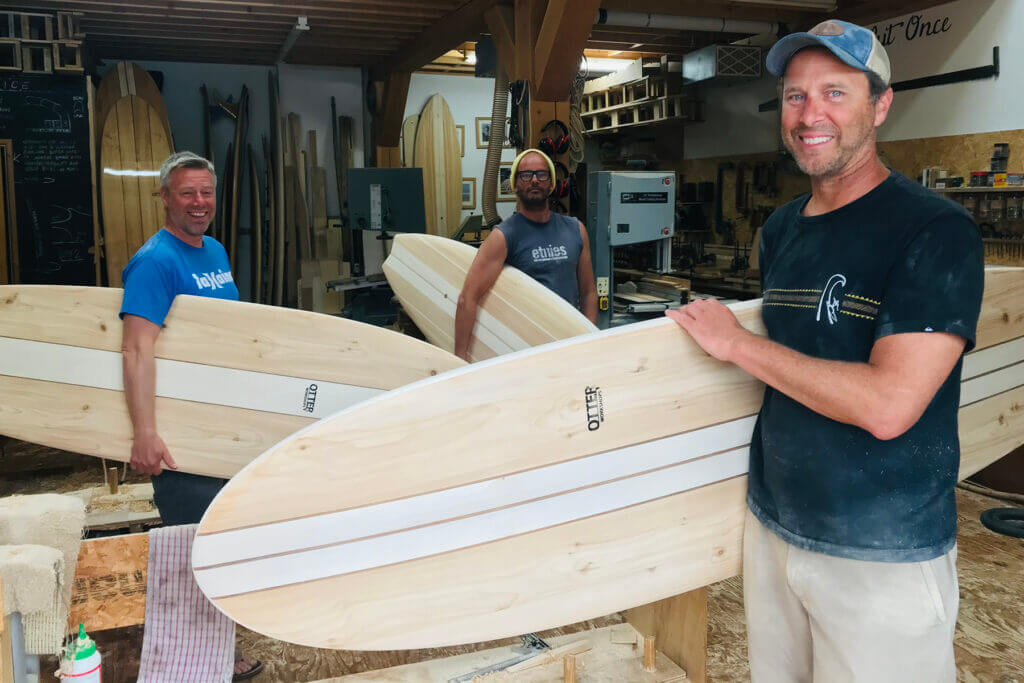 Otter wooden surfboard workshop shaping
