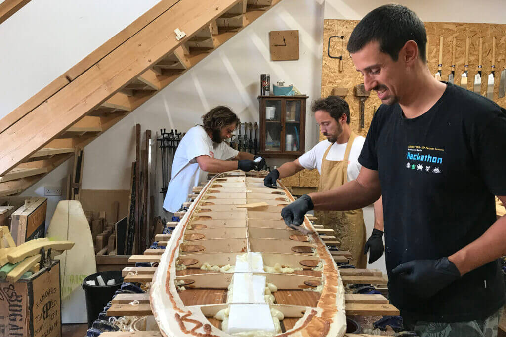 otter wooden surfboard workshop