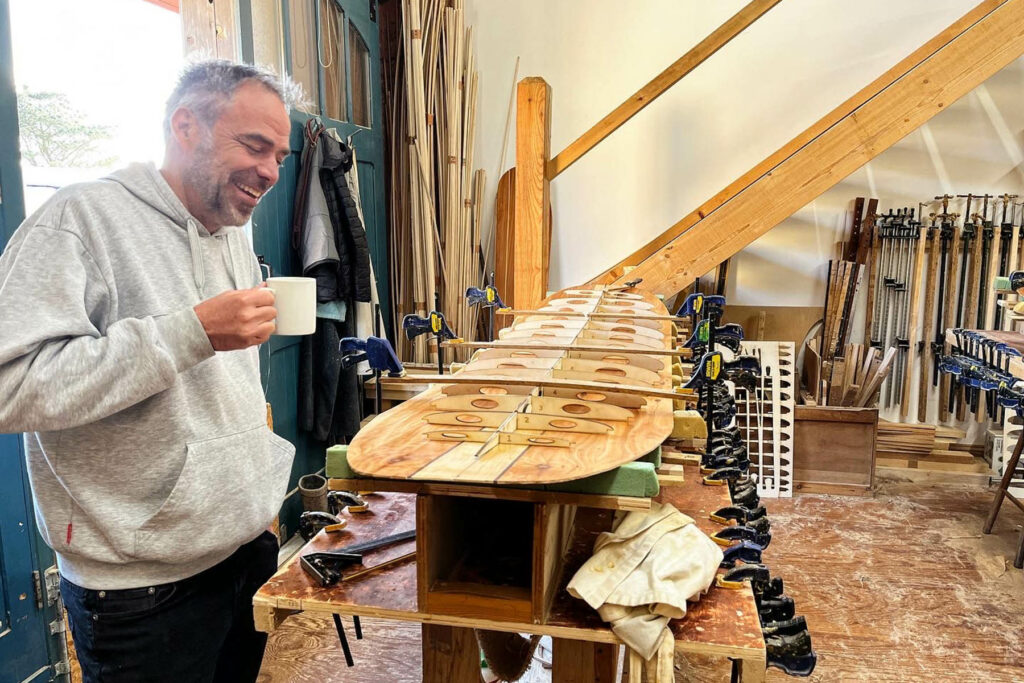 otter wooden surfboard workshop