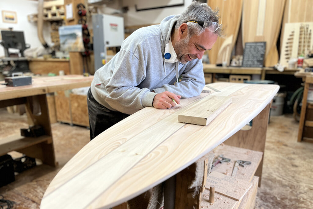otter wooden surfboard workshop