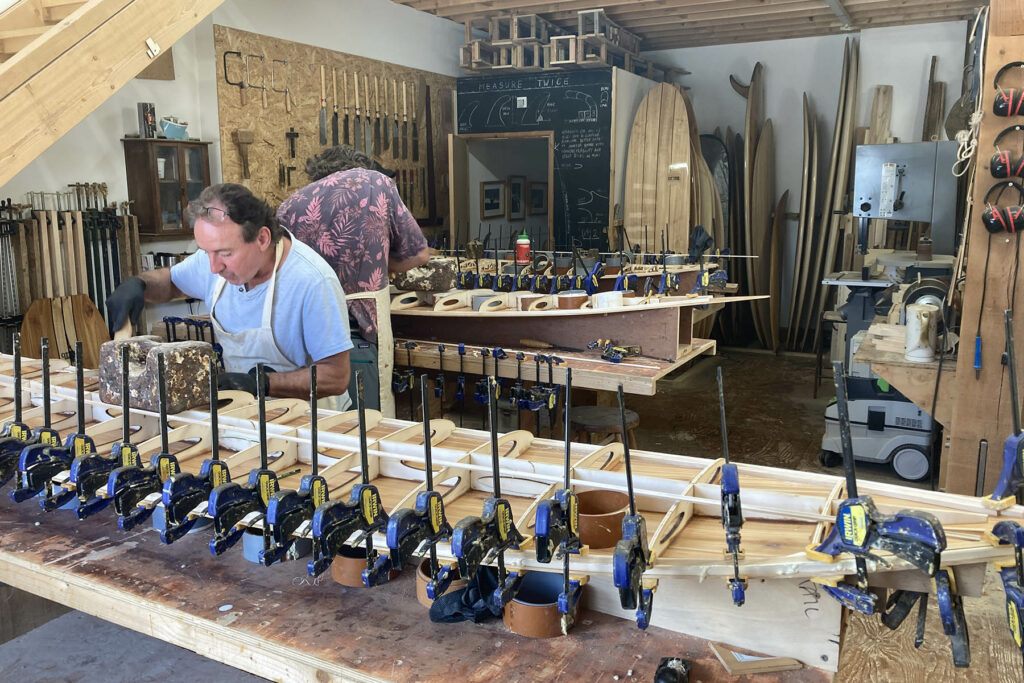 otter wooden surfboard shaping