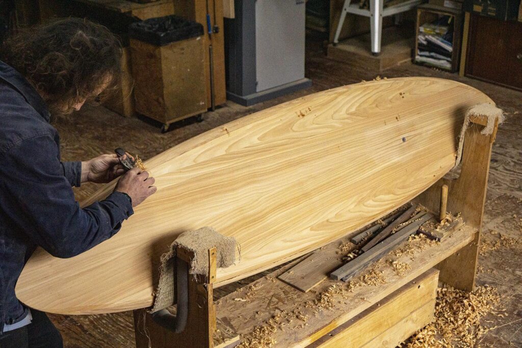Shaping a sustainable, hollow wooden Otter surfboard