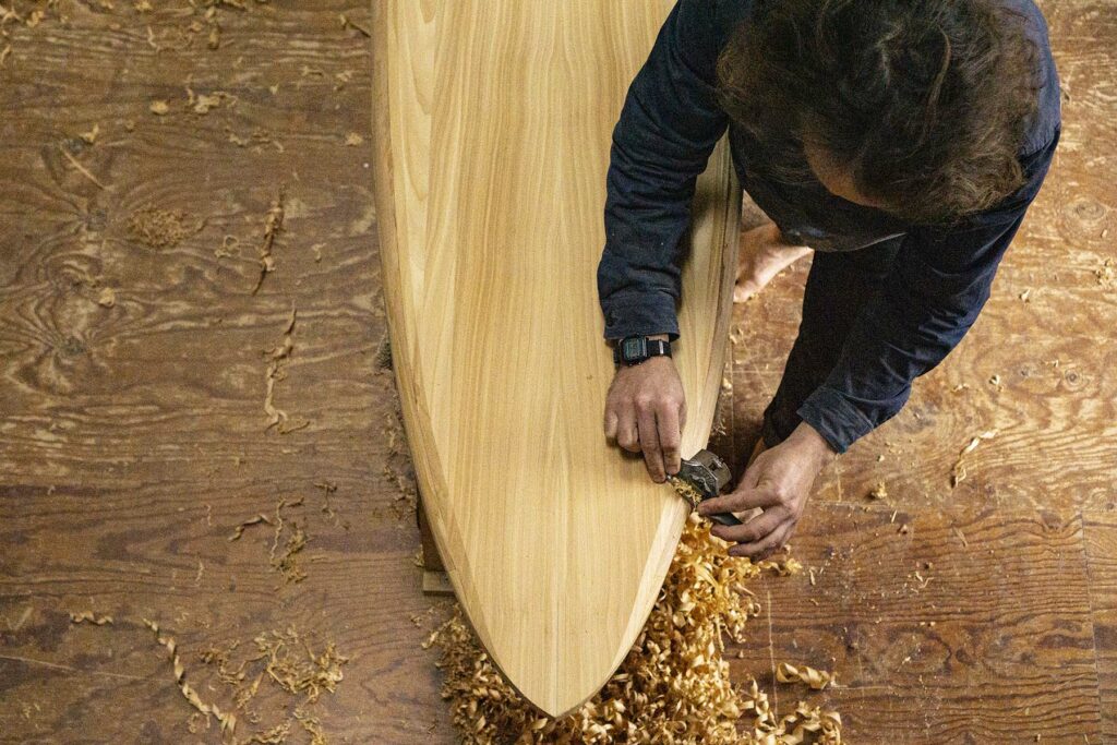Shaping a sustainable, hollow wooden Otter surfboard