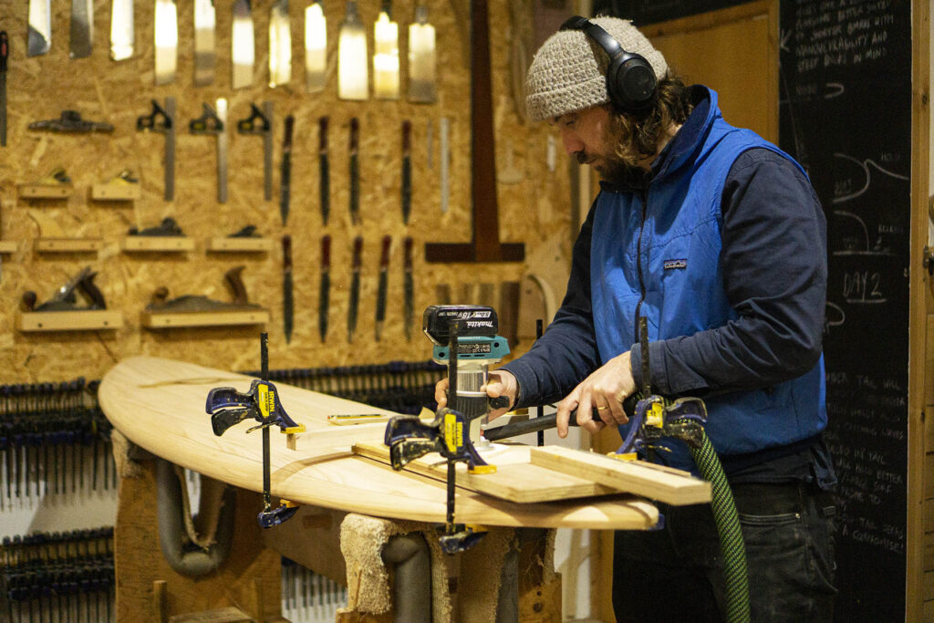 Customising a hollow wooden surfboard